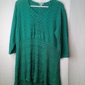 Seven Forty Two Shirt Blouse Women L 3/4 Sleeve Textured Green Black